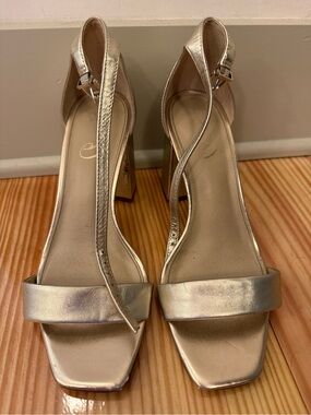 Sam Edelman Metallic Silver Ankle-Strap Block Heels